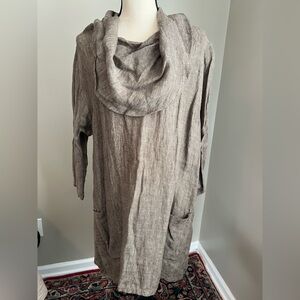 Camille & Co Women’s Large Cowl Neck Brown Linen Top with Pockets